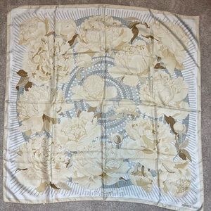 HERMES PIVOINES VAUZELLES SQUARE SCARF 90 IN SILK BEIGE SILK SCARF